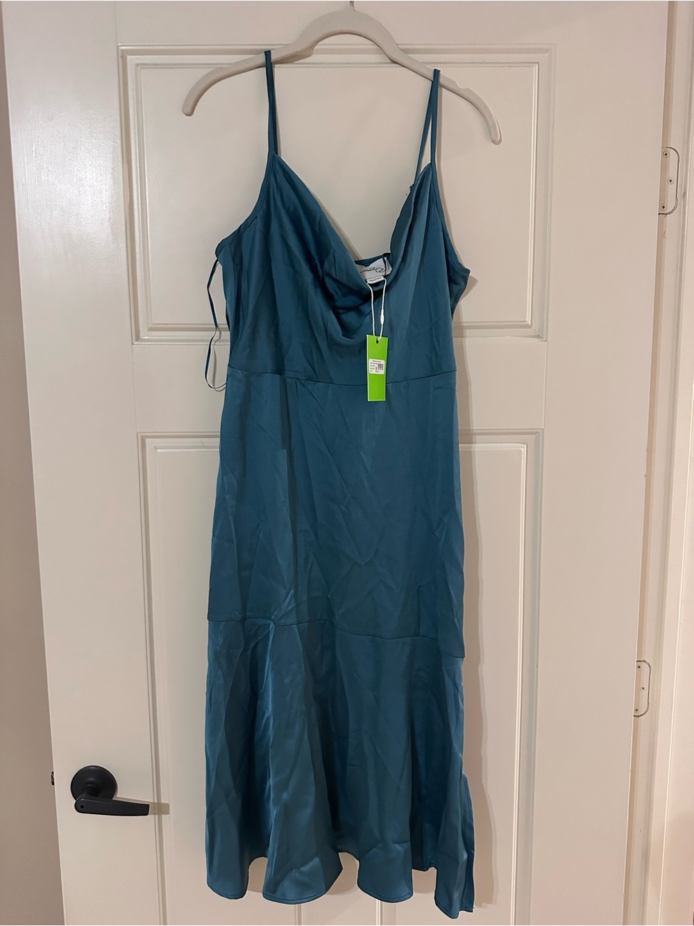 Sam Edelman Teal Asymmetrical Slip Dress with Cowl Neck